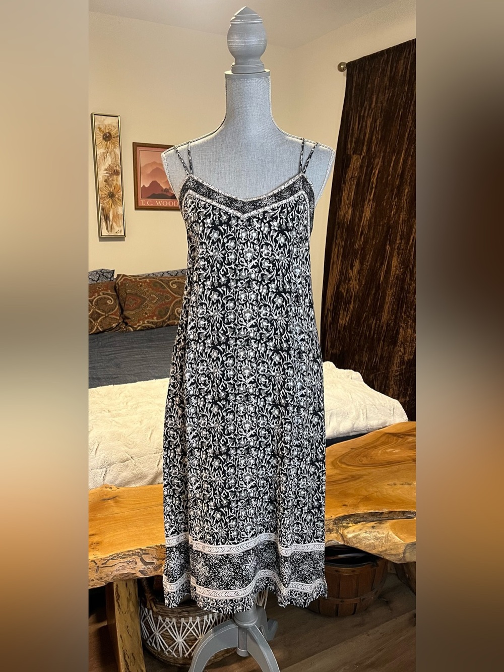 Rare GAP Boho Festival Grunge Midi Dress with Pockets Side Slits Zip Closure